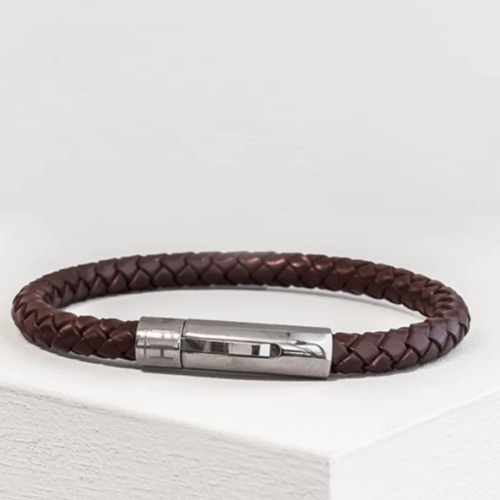 FH Forrest & Harold Braided Genuine Top Grain Leather Bracelet NEW